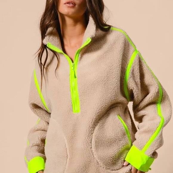 BiBi Contrast‎ Edge Half Zip Up Sherpa Jacket - Picture 3 of 9